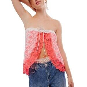 Free People Intimately Day Glow Top Pink White Lace Womens Medium NWOT